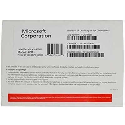 Pakiet OEM systemu Microsoft Windows 7 Professional